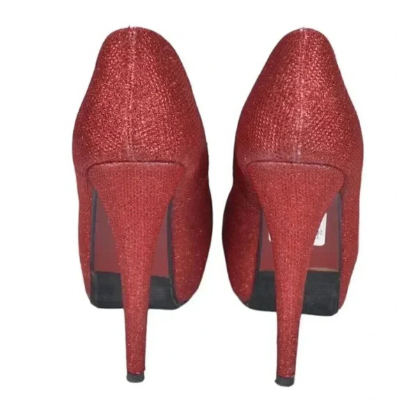 Brida Red Glitter Platform  Heels Stilettos Glitter Closed Toe Size 39 - Picture 9 of 12